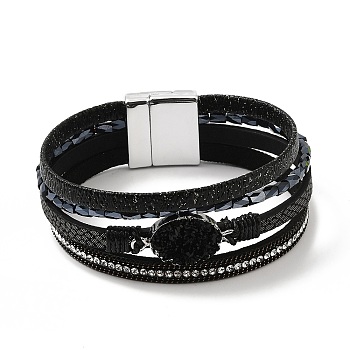 Vintage Leather Bracelet with European and American White Crystal Inlaid Diamonds - Magnetic Buckle., 0.1cm