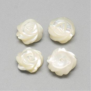 Natural White Shell Mother of Pearl Shell Cabochons, Flower, Seashell Color, 9~10x4mm