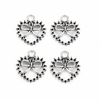 Tibetan Style Alloy Pendants, Cadmium Free & Lead Free, Heart with Bowknot, Antique Silver, 19x17x2.5mm, Hole: 2.5mm, about 830pcs/1000g
