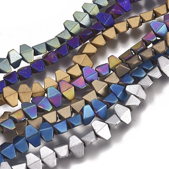 Vacuum Plating Non-magnetic Synthetic Hematite Beads Strands, Frosted, Rhombus, Mixed Color, 3.5x6x2.5mm, Hole: 1mm, about 108pcs/strand, 15.75 inch(40cm)