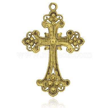 Gros pendentifs de croix latine en alliage plaqué d'or antique avec strass(RB-J141-17AG)-2