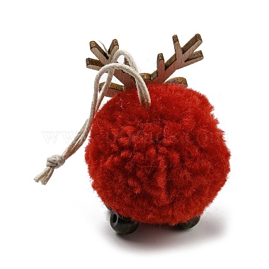 Рождественское украшение из плюша и дерева с подвеской в виде шара в виде оленя(HJEW-E008-01B)-2