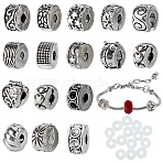 DIY Brass European Style Bracelet Making Kits, Including Alloy European Style Clasps, Alloy Rhinestone Beads, Rubber O Rings, Antique Silver & Platinum, 6-3/4 inch(170mm)(DIY-SP0006-80)