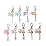Acrylic Cross Pendant Decoration, with Alloy Swivel Lobster Claw Clasps and Alloy Pendants, Tree of Life, Mixed Color, 75mm(HJEW-JM04432)