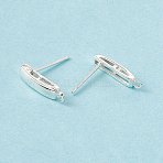 Brass Stud Earring Findings, with Horizontal Loops, Rectangle, Cadmium Free & Lead Free, 925 Sterling Silver Plated, 14.5x3mm, Hole: 1mm, Pin: 0.8mm(KK-A172-33S)