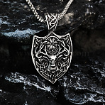 Vintage 304 Stainless Steel Viking Dear Head Shield Pendant Necklaces for Men, Antique Silver, 23.62 inch(60cm)(WG619F8-01)