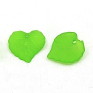 Green Transparent Acrylic Frosted Leaf Pendants, Dyed, about 16mm long, 15mm wide, 2mm thick, hole: 1.2mm(X-PL591-6)