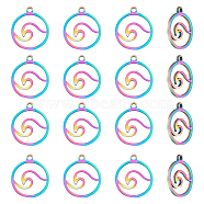 16Pcs 201 Stainless Steel Charms, Laser Cut, Ring with Waved, Rainbow Color, 14x12x1mm, Hole: 1.2mm(STAS-UN0044-63)