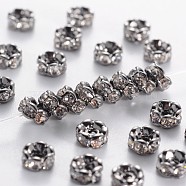 Brass Rhinestone Spacer Beads, Grade AAA, Wavy Edge, Nickel Free, Gunmetal, Rondelle, Crystal, 4x2mm, Hole: 1mm(RB-A014-L4mm-01B-NF)