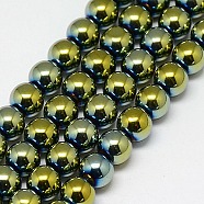 Electroplate Non-magnetic Synthetic Hematite Beads Strands, Round, Grade A, Green Plated, 4mm, Hole: 1mm, about 100pcs/strand, 16 inch(G-J169A-4mm-06)