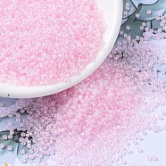 MIYUKI Round Rocailles Beads, Japanese Seed Beads, (RR272) Pink Lined Crystal AB, 11/0, 2x1.3mm, Hole: 0.8mm, about 1100pcs/bottle, 10g/bottle(SEED-JP0008-RR0272)