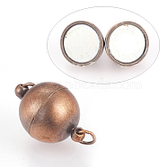 Brass Magnetic Clasps with Loops, Round, Brushed Red Copper, 20.5x14mm, Hole: 4mm(KK-K176-02R)