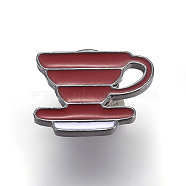 Alloy Brooch, Enamel Pin, with Enamel, Coffee Cup, Gunmetal, Dark Red, 14.4x20.5x11mm, Pin: 1.2mm(JEWB-TAC0001-03)