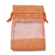 Linen Pouches, Drawstring Bags, with Organza Windows, Rectangle, Coral, 14x10x0.5cm(ABAG-I009-02I)
