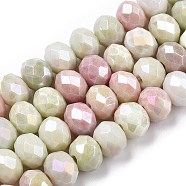 Faceted Electroplated Glass Beads Strands, AB Color Plated, Abacus, Pale Goldenrod, 8~8.5x6~6.5mm, Hole: 1.4mm, about 66~67pcs/strand, 15.35 inch~16.57 inch(39~41.1cm)(X-GLAA-C023-02-B03)