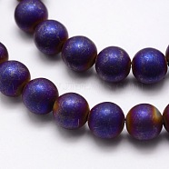 Electroplate Non-magnetic Synthetic Hematite Beads Strands, Matte Style, Round, Purple Plated, 8mm, Hole: 1.5mm, about 50pcs/strand, 15.7 inch(G-R363-8mm-04)