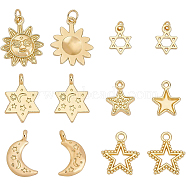 BENECREAT 24Pcs 6 Style Alloy Pendants, Long-Lasting Plated, with Jump Ring, Mixed Shapes, Real 18K Gold Plated, 4pcs/style(FIND-BC0002-10)