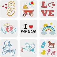 Plastic Painting Stencils Sets, Reusable Drawing Stencils, for Painting on Scrapbook Fabric Tiles Floor Furniture Wood, Ocean Theme, White, Baby Pattern, 15x15cm(DIY-WH0172-881)