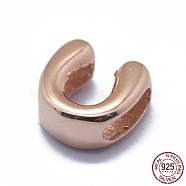 925 Sterling Silver European Beads, Large Hole Beads, Letter, Rose Gold, Letter.U, 7.5x7.5x3mm, Hole: 5x2mm(STER-E064-01U-RG)