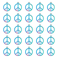 30Pcs Rack Plating Alloy Pendants, Ring with Peace Sign, Rainbow Color, 25x21x1.5mm, Hole: 2.3mm(FIND-DC0002-03)
