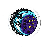 Computerized Embroidery Cloth Iron on/Sew on Patches, Costume Accessories, Appliques, Flat Round with Moon and Star, Midnight Blue, 75mm(X-DIY-I013-32)