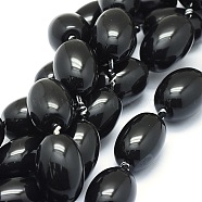 Natural Black Onyx Beads Strands, Dyed & Heated, Oval, 25~32x17~22mm, Hole: 1.8~2mm, about 10pcs/strand, 14.5 inch(37cm).(TDZI-O003-30A)