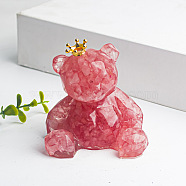 Natural Rose Quartz Crown Bear Display Decorations, Resin Figurine Home Decoration, for Home Feng Shui Ornament, 62x65x53mm(WG56055-08)
