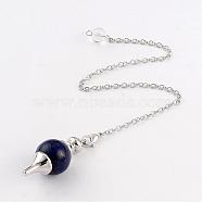 Natural Lapis Lazuli Sphere Dowsing Pendulums, with Platinum Tone Brass Cross Chain & Lobster Claw Clasps, 225~240mm(BJEW-E292-A03)