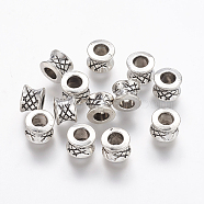 Tibetan Style Alloy Beads, Lead Free and Cadmium Free, Column, Antique Silver, 5x7mm, Hole: 4mm(X-LF0673Y)