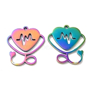Ion Plating(IP) 304 Stainless Steel Pendants, Stethoscope Charm, Rainbow Color, 17x16x1mm, Hole: 1.2mm(STAS-L020-020RC)