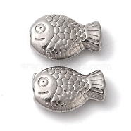 Non-Tarnish 304 Stainless Steel Beads, Fish, Stainless Steel Color, 8x12x3.5mm, Hole: 1.6mm(STAS-I305-167P)