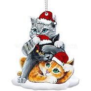 Christmas Cat Shape Acrylic Pendant Decoration, with Nylon Rope and Iron Bell, for Car Rear View Mirror Hanging Ornament, Cat Shape, 80x67.5x4mm, Hole: 2.5mm(HJEW-E007-01G-08)