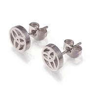 304 Stainless Steel Stud Earrings, with Ear Nuts, Flat Round with Trinity Knot/Triquetra, Irish, Stainless Steel Color, 8x2mm, Pin: 0.8mm, 12pairs/card(EJEW-N045-02P)