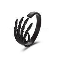 Halloween Alloy Open Cuff Rings, Skull, Black, Adjustable(PW-WG0B6B7-01)