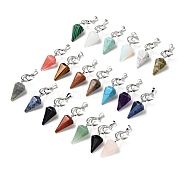 Natural & Synthetic Gemstone Pendants, with Platinum Plated Brass Findings, Lead Free & Cadmium Free, Moon & Diamond, 60~64mm, Hole: 5x7mm(G-J393-IP)