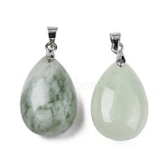 Natural New Jade Pendants, with Alloy Findings, Drop, Platinum, 23~24x14x8mm, Hole: 4x5mm(G-S243-29)