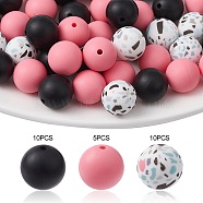 Round Food Grade Eco-Friendly Silicone Focal Beads, Chewing Beads For Teethers, DIY Nursing Necklaces Making, Hot Pink, 15mm, Hole: 1.5mm, 25pcs/set(SIL-YW0001-14B)