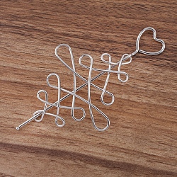 Iron Hair Sticks, Heart & Chinese Knot, Platinum, 123mm, Pin: 1.8mm(OHAR-PW0003-070P)