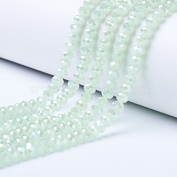 Electroplate Glass Beads Strands, Imitation Jade Beads, AB Color Plated, Faceted, Rondelle, Pale Green, 10x8mm, Hole: 1mm, about 65~66pcs/strand, 20.8~21.2 inch(53~54cm)(EGLA-A034-J10mm-B03)