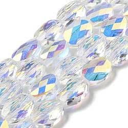 Electroplate Glass Beads Strands, AB Color, Faceted, Oval, Clear AB, 10x8x5mm, Hole: 1.2mm, about 37pcs/strand, 15.75 inch(40cm)(EGLA-C003-02)