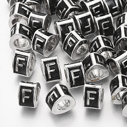 Alloy European Beads, Enamel Style, Large Hole Beads, Triangle with Letter, Platinum, Black, Letter.F, 9.5x9x6.5mm, Hole: 5mm(MPDL-S038-09F)