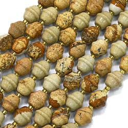 Natural Picture Jasper Beads Strands, Bell, with Seed Beads, 6~6.5x4mm, Hole: 1mm, about 50pcs/strand, 15.35 inch(39cm)(G-K389-D28-01)