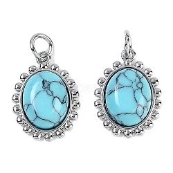Synthetic Turquoise Oval Pendants, Brass Oval Charms with Jump Rings, Platinum, 16x12x5mm, Hole: 3mm(KK-U043-46P-B)