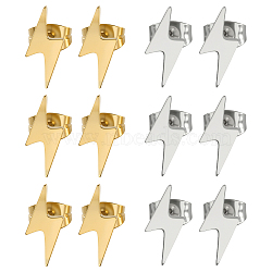 6 Pairs 2 Colors 304 Stainless Steel Stud Earrings, Lightning Bolt, Mixed Color, 11.5x4.5mm, 3pairs/color(EJEW-GO0002-27)