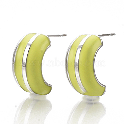 Alloy Enamel Stud Earring, with Stainless Steel Pins, Letter C Shape, Platinum, Yellow, 20x19x9mm, Pin: 1mm(EJEW-N012-04P)