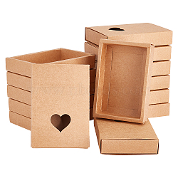 Kraft Paper Withdrawal Box, with Heart Shape Window, Rectangle, Tan, Finished Product: 11.5x10x2.3cm(CON-BC0001-72B)