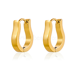 304 Stainless Steel Hoop Earrings, U-Shaped, Ion Plating(IP), Real 14K Gold Plated, 15x15mm(STAS-OY016-77G)