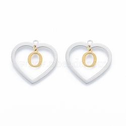 201 Stainless Steel Pendants, Hollow, Heart with Letter A~Z, Real Gold Plated & Stainless Steel Color, Letter.O, 29x29.5x1mm, Hole: 2mm, A~Z: 12x8~10.5x1mm(STAS-N090-LA894-O-P)
