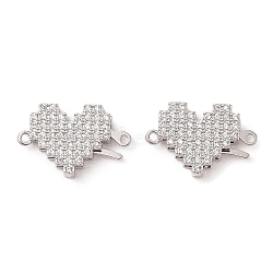 Brass Micro Pave Clear Cubic Zirconia Hook and S-Hook Clasps, Heart, Real Platinum Plated, 17.5mm, Hole: 1.1mm(KK-S388-05P-01)