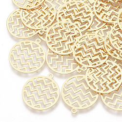 Brass Filigree Pendants, Hollow, Real 18K Gold Plated, Flat Round, 22.5x20x0.4mm, Hole: 1.4mm(KK-G378-10G)